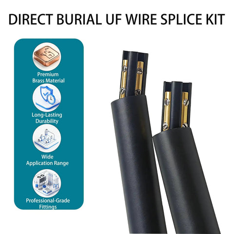Underground Wire Splice Kit For Romex 14/3 To 8/3 UF Cables Direct Burial 600V Max Waterproof With Heat Shrink Tubing And Connectors