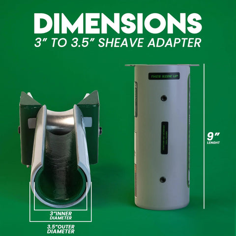 Two-piece feeding sheave adapter set with sleeve, steel construction, 3 in inner diameter, 3.5 in outer diameter, 9 in length.