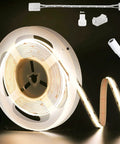 Ultra Bright 24ft COB LED Strip Light with 3780 LEDs, Natural White 4000K shown coiled with connectors and flexible design