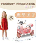 12V Dual Motor Kids Ride On Motorcycle With Storage Compartments, 2 Seater Pink Toy ATV, product dimensions, and girl model