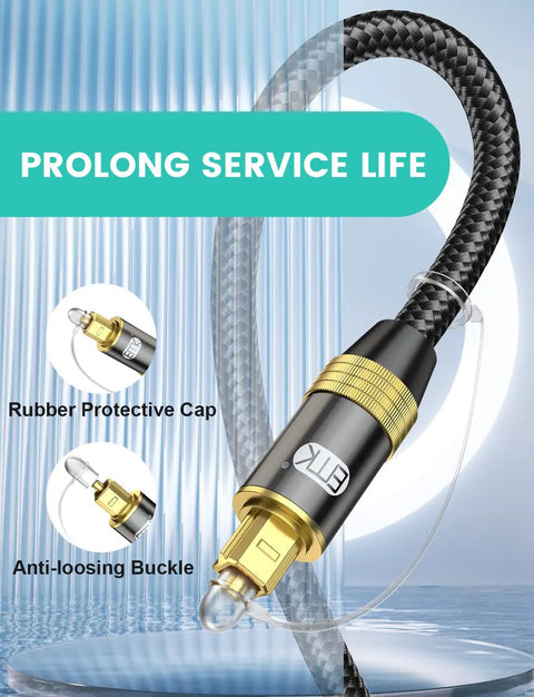 Slick Nylon Braided Toslink To Toslink Optical Audio Cable With Super Durable Gold Plated Ends, 3 foot length with rubber protective cap.