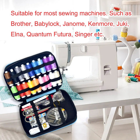 Portable Sewing Kit With Case For Home Travel And Emergency Repairs 18 Spools Thread Scissors Needles Tape Measure Open