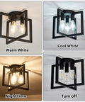 Three Light Dope Industrial Black Ceiling Light Fixture Semi Flush Mount Chandelier in various lighting modes.