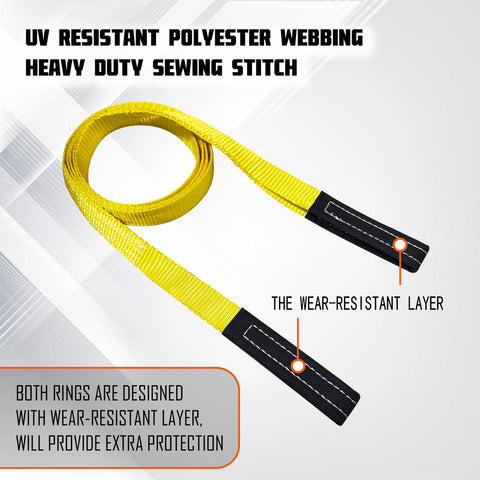 Two Pack 1 Inch By 8 Foot Lift Slings With Wear Guard Ends In Heavy Duty Polyester, UV Resistant Yellow Sling