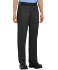 Women's Industrial Work Pants With Heavy Duty Brass Ratcheting Zipper And Tough As Nails Canvas For The Daily Grind Solid Durable Press Tailoring With Easy Movement In Classic Black shown on an individual standing.