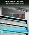 Control panel of Straight Up Heavy Duty 72 Cu Ft Three Door Reach In Upright Commercial Freezer with temperature display.