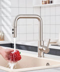 Universal Kitchen Faucet Replacement Head Pull Down Spray Nozzle With Fifteen Heavy Duty Adapters Two Function Sweet Brushed Nickel Metal Sink Sprayer Hassle Free Swap total game changer washing red vegetable in sink.