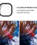 Waterproof Housing For Hero 8 Black With 4 Pack Dive Filters Red Light Red Magenta And Close Up Filters 60m Underwater Depth Rating Rugged Case comparing with and without macro filter on coral