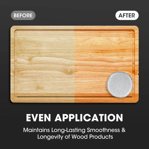 Before and after image showing wood cutting board treatment using Heavy Duty Five Inch Microfiber Wood Conditioner Applicator Pads For Cutting Board Wax And Oil Spreaders On Point Kitchen Essentials No Sweat Daily Cook Gear Four Pack.