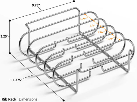 Diagram of Nonstick Rib Rack For Grilling And Smokin Holds Four Rib Racks Porcelain Coated Steel Stand with dimensions