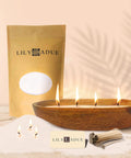 Sand Candle Kit With 24 Wicks And Ivory Pearled Wax Beads 1 Pound Includes Wood Holder Unscented Aroma Beads Reusable Pearled Wax For DIY At Home Craft Kit Powder Beads Refill Available