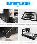 3018 CNC Upgrade Kit for X Axis and Y Axis extension installation steps with aluminum knob and extended Y-axis shown.