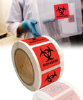 Built Different High Visibility Biohazard Warning Stickers 250 Roll Pack Of Hella Durable Self Adhesive Safety Decals For Medical Labs Clinics And Industrial Sites in use on sharps bins.