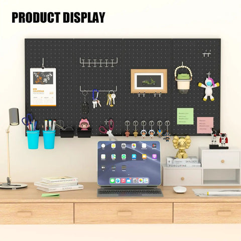 157 Piece Extra Thick Pegboard Hook Set, Heavy Duty Metal Pegboard Organizer with storage bins on a desk display