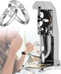Professional Manual Ring Engraving Machine For Jewelry Makers Featuring Heavy Duty Steel Frame Precise Inner Ring Carving And Hassle Free Operation Built Tough For Daily Grind with designer examining rings.