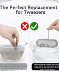 Upgraded 3 Pack Stainless Steel Ultrasonic Cleaner Baskets For Jewelry And Parts showing a mesh strainer in clean water, ideal for safe jewelry cleaning.