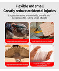 Compact Mini Table Saw With 24V Motor And 63mm Blade For Quick Woodwork Projects featuring safety tips for cutting with large saws.