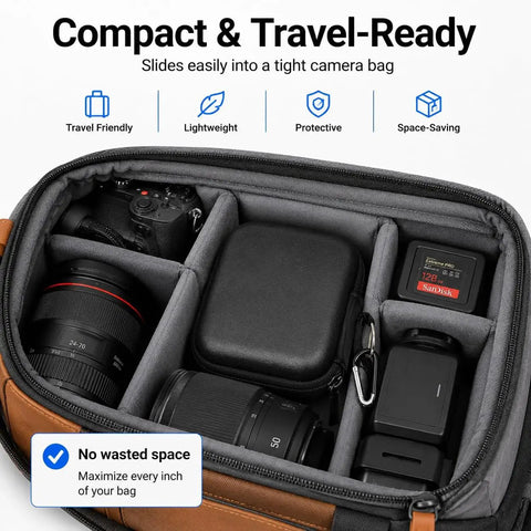 Carrying Case For Crucial X10 X9 Pro Portable SSD Box Only Travel Hard Storage Bag fits snugly in camera bag with gear.