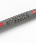Close-up of Pro Grade Right Angle Test Lead Set With Comfort Grip Probes showing voltage and current ratings on the gray insulation.