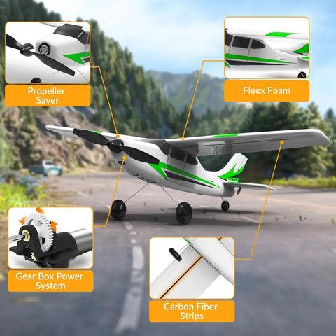 Beginner Friendly RC Plane Trainer 3CH Remote Control Airplane with Prop Saver and 6 Axis Gyro Stabilizer on road