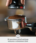 Barista Grade Espresso Machine With Integrated Conical Burr Grinder Bean To Cup Coffee Maker Featuring Manual Steam Wand For Creamy Microfoam And Show Stopping Latte Art In Modern Black Truffle Finish Top Shelf with precision grind settings