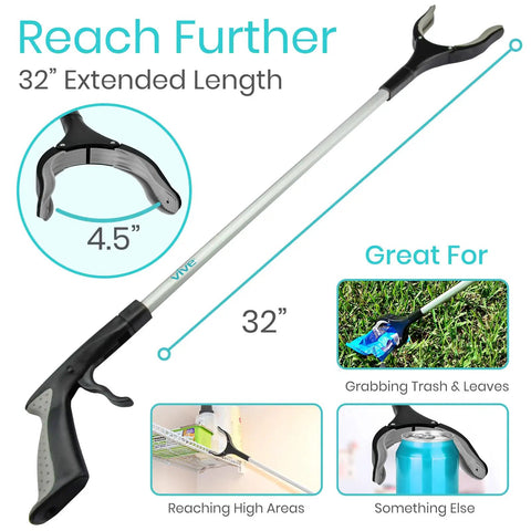 32 Inch Reacher Grabber Tool 2 Pack, Long Reach Trash Picker Upper With Rotating Head And Heavy Duty Grip, Garden Nabber For Litter, Seniors, Disabled, Handicap Arm, Easy Reach Behind Furniture