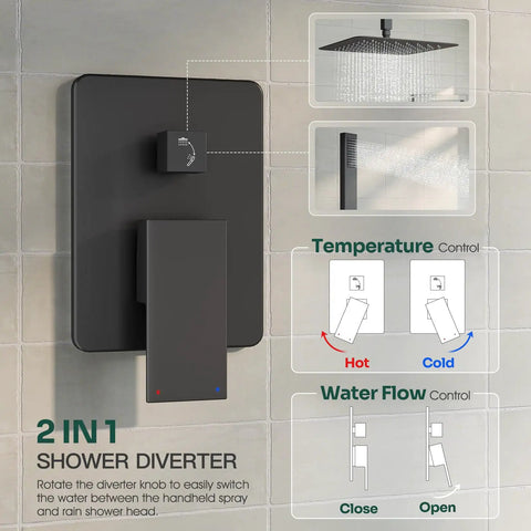 Top Shelf Ceiling Mount Shower System With 10 Inch Rain Head And Handheld Valve Trim Kit For Bold Bathroom Refresh Slick Finish No Fuss Durable Efficient Setup