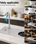 Heavy Duty 304 Stainless Steel Glass Rinser And Cup Washer For Bars featuring recessed sink mount in kitchen setting.
