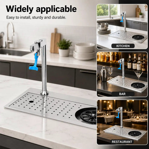 Heavy Duty 304 Stainless Steel Glass Rinser And Cup Washer For Bars featuring recessed sink mount in kitchen setting.