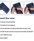 Three images showing Portable RFID Writer And Card Duplicator For 125KHz Smart ID Access Control and user instructions on how to use it.
