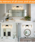 Farmhouse Brass Bathroom Vanity Lights Over Mirror Vintage Wall Sconce Fixtures with glass shades in bathrooms with mirrors.