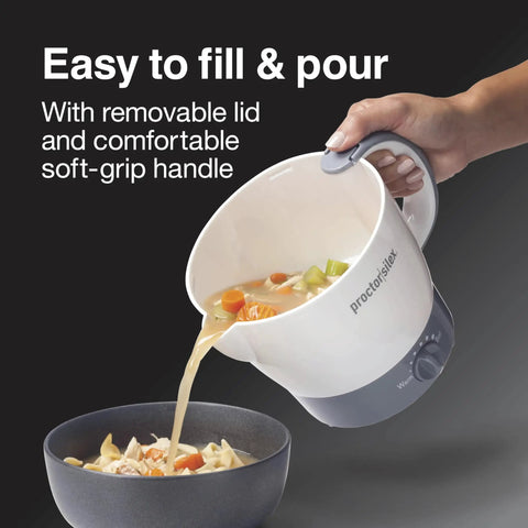 32 Oz Adjustable Temperature Electric Hot Pot Kettle For Tea Fast Boiling Water For Ramen And Noodles Great For Soup PFAS Free Nonstick Coating Easy Pour And Safe Handle White pouring soup