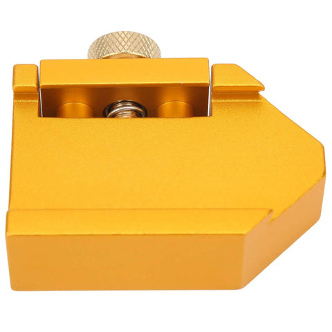 Brass Ruler Positioning Adjuster For Woodworking And Carpentry, locks steel rulers up to 30mm, top view of tool