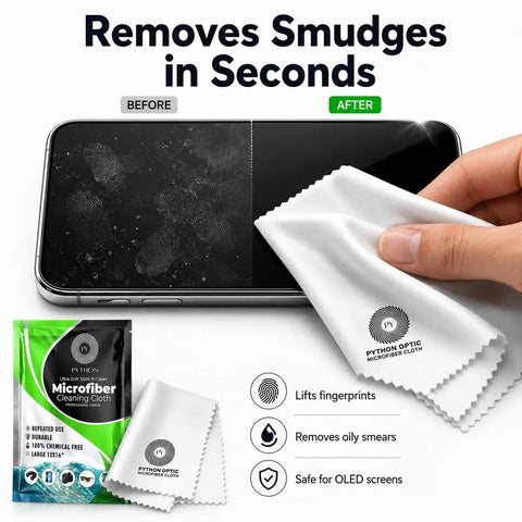 Premium OLED Cleaning Cloth For High End Screens 12 X 16 Inches Ultra Soft 0.5 Denier Microfiber With Split Fiber Technology That Lifts Fingerprints Dust And Oils Without Scratching Safe For Anti Glare Coatings, cleaning a phone screen