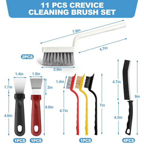 11 Piece V Shaped Grout Cleaning Brush Set with Stiff Bristles Crevice Brushes and Stainless Steel Scraper for bathrooms