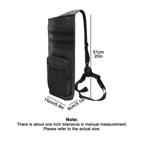 Side view of Ultra Lightweight Back Arrow Quiver for Target Practice, black, 51cm height, Molle system, adjustable carry straps.