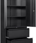 Lockable Black Metal Storage Cabinet With 2 Drawers And Doors Built Tough Steel File Cabinet With Adjustable Shelves For Home Office Garage Warehouse Or School 71 Inch Tall, open