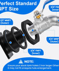 Stock Tank Drain Plug Kit Compatible With Popular Rubbermaid Stock Tanks 50, 70, 100, 150, 300 Gallon showing sizes and connections