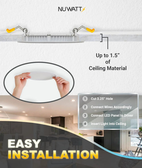 Installation guide for 12 Pack 3 Inch Ultra Thin LED Recessed Lighting Kit With Dimmable Canless Wafer Lights Five Color Temperatures