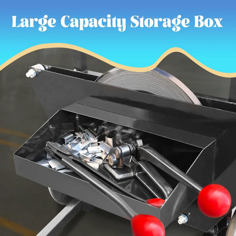 Heavy Duty Strapping Cart And Dispenser For Steel Strapping Coils With 9.5 Inch Core Size Built Tough Portable Mobile Workstation With Integrated Tool Tray And Seal Storage, steel strapping coil and tool tray