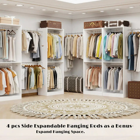 No Sweat Hella Spacious 8FT Modular Closet System Freestanding Walk-In Organizer with hanging rods and adjustable shelves.