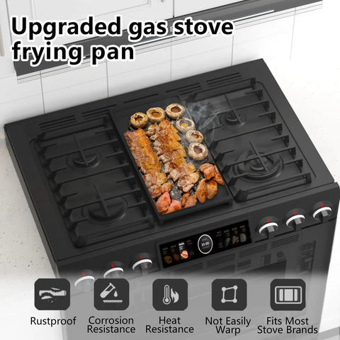 Dang Solid Heavy Duty Cast Iron Griddle Replacement Center Plate For Gas Range Stove Top Grid Flat Top Pan With Even Heat Distribution cooked meats on a cast iron griddle