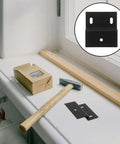 Rock Solid Z Shaped Shelf Brackets For Cabinets And Bathrooms, Heavy Duty Wall Mount Braces next to tools and wood on windowsill