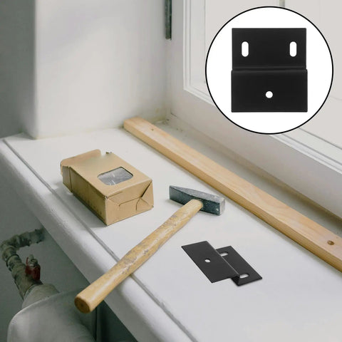 Rock Solid Z Shaped Shelf Brackets For Cabinets And Bathrooms, Heavy Duty Wall Mount Braces next to tools and wood on windowsill