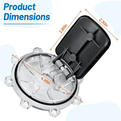 ATIE pool check valve rebuild kit for Pentair 263042, front view; clear round valve body with black lid and springs