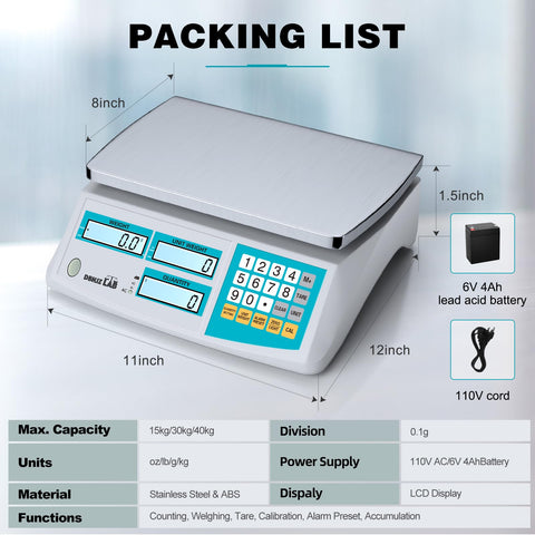 Heavy Duty Digital Counting Scale Delivers Point One Gram Precision Alongside Thirty Three Pound Capacity showing stainless steel finish and LCD display.