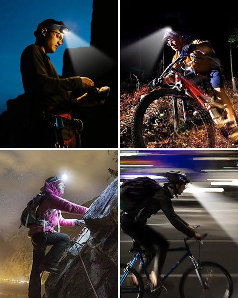 Two Pack LED Headlamp With 1100 Lumen Beast Bright Light And Four Mode Settings IPX5 Waterproof Head Light used during biking and hiking