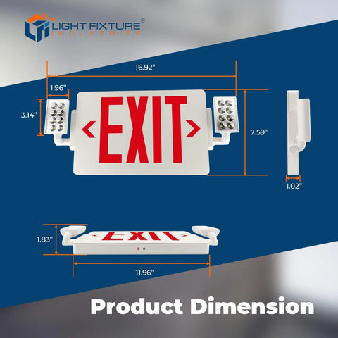 Red LED Exit Sign With Emergency Lights In White Housing UL 924 Listed 120 To 277 VAC Hardwired With Battery Backup Damp Location Rated 157 Lumen Output 3.3 Watt Low Power NiMH Battery Backup Optional Double Face And Knockout Arrows