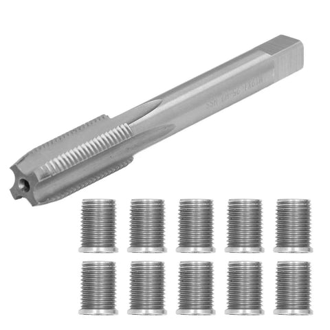 Ultimate Tbest Thread Repair Tool Kit For M10x1.25 Holes Includes Heavy Duty Tap And Ten Durable Inserts To Fix Cross Threads Instantly Without Hassle Or Messy Cleanup On Any Busted Bolt Spot, steel tap and inserts
