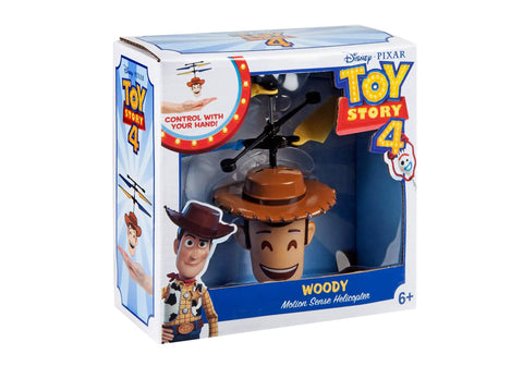Woody Inspired Toy Story Flying IR UFO Helicopter With Motion Sensing Hover in packaging, hand-controlled toy for ages 6 and up.